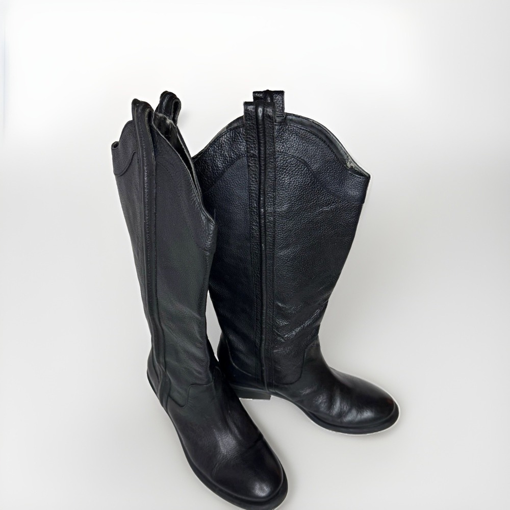 Arturo Chiang Women's Black Leather Knee High Western Pull-On Boots 6.5M